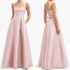 NEW Alfred Sung bustier tie back bustier top corset back ballet pink sz 6